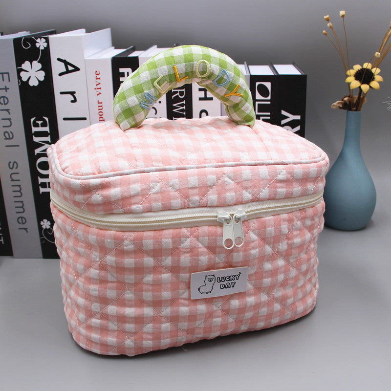 Women's Fresh Style Plaid Embroidered Cotton Cosmetics Bags
