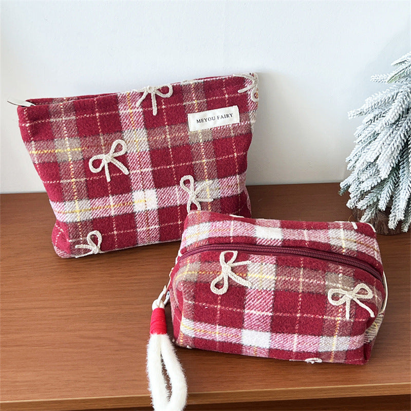 Bow Plaid Valentine's Day Gift Wash Liner Makeup Bag