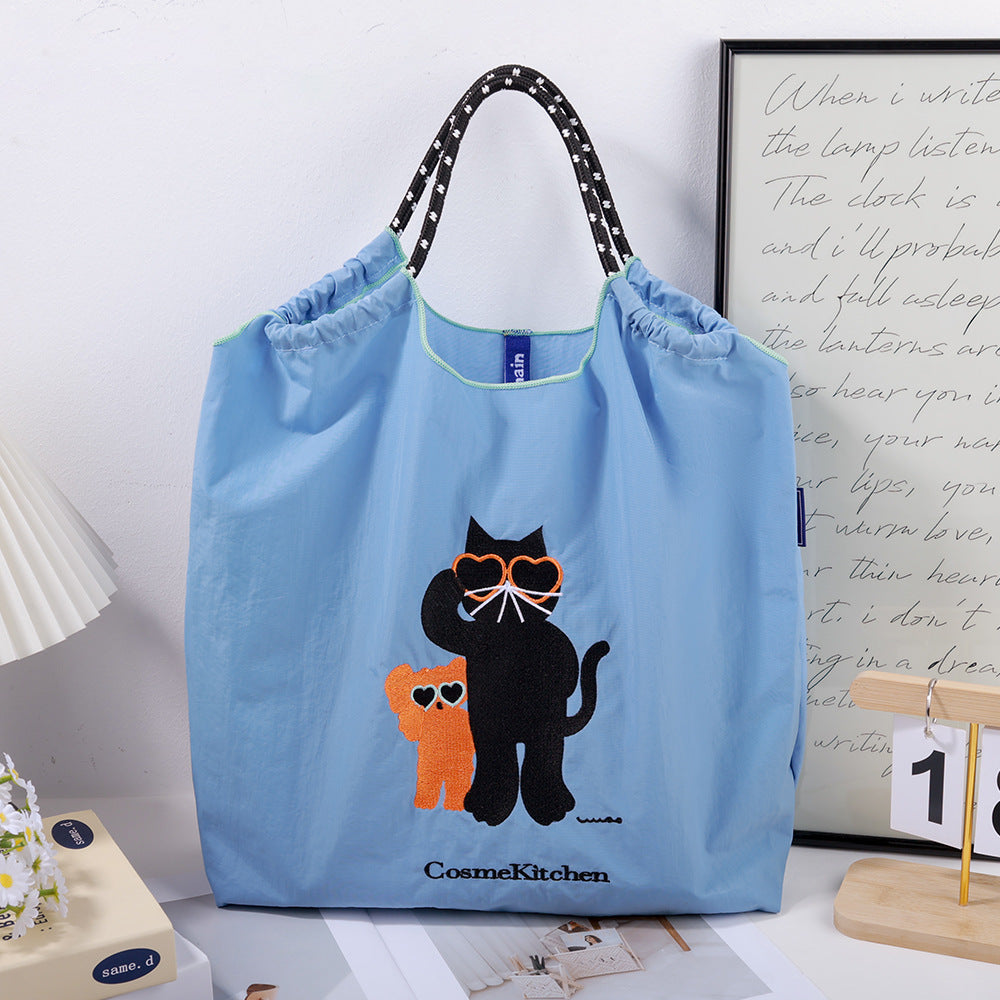 Environmental Protection Embroidery Shopping Nylon Cloth Flower Hand-held Minority Bags