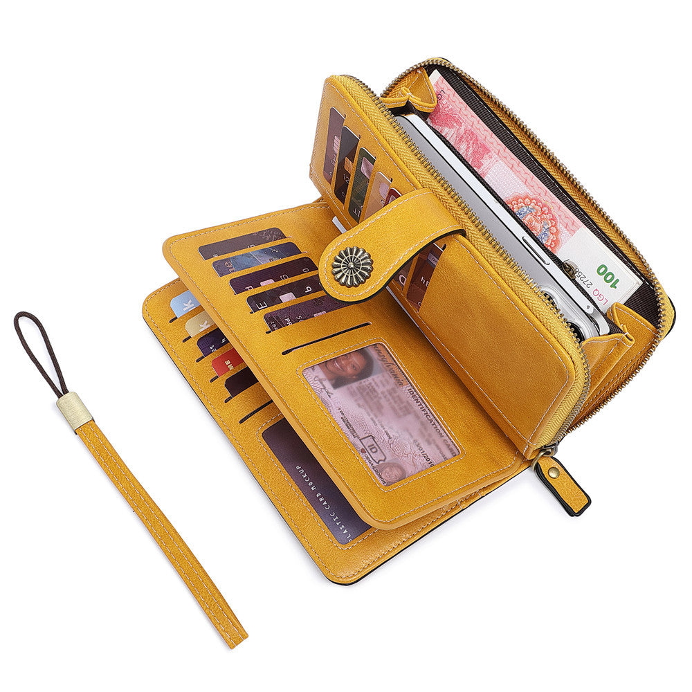 Women's Mobile Oil Leather Hand Long Zipper Coin Purses