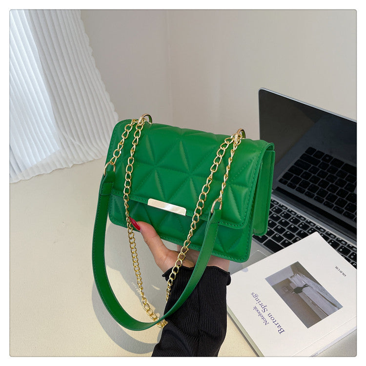 Color Simple Elegant Rhombus Embroidery Thread Korean Style Trendy Beautiful Women's Shoulder Bag