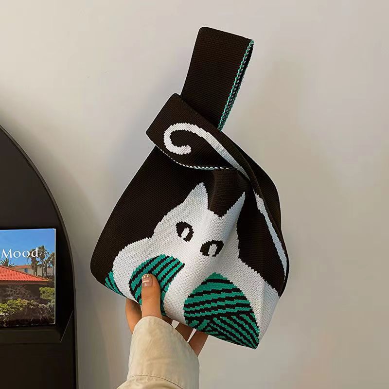 Women's Cute Panda Knitted Wool Version Hand Carrying Handbags