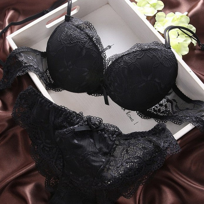 Bow Famous Sexy Full Lace Transparent Lingerie Sets