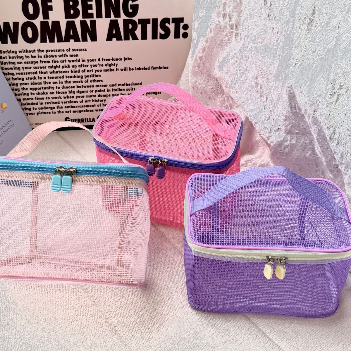 Mesh Large Capacity Portable Storage Wash Cosmetic Bags