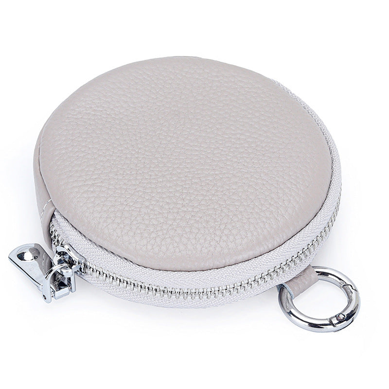 First Layer Cowhide Female Round Simple Earphone Coin Purses