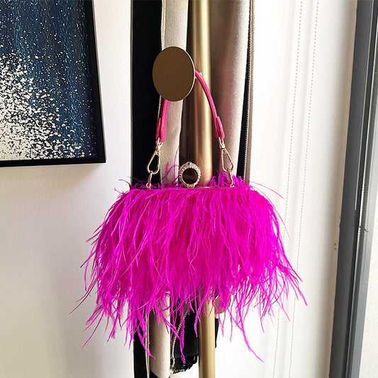 Women's Retro Rose Red Ostrich Feather Box Handbags