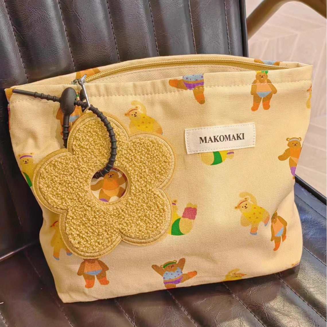Women's Cute Little Bear Canvas Portable Large Cosmetic Bags