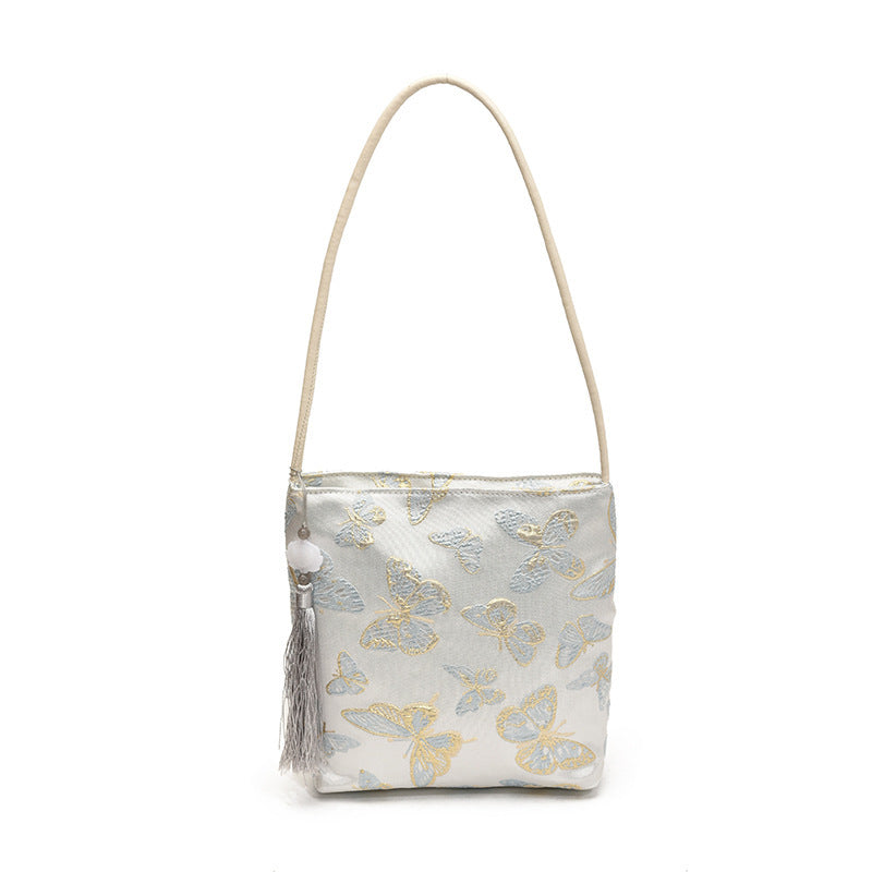 Women's Embroidered Butterfly Large Capacity Autumn Western Style Contrast Color Commuter Women's Shoulder Bag