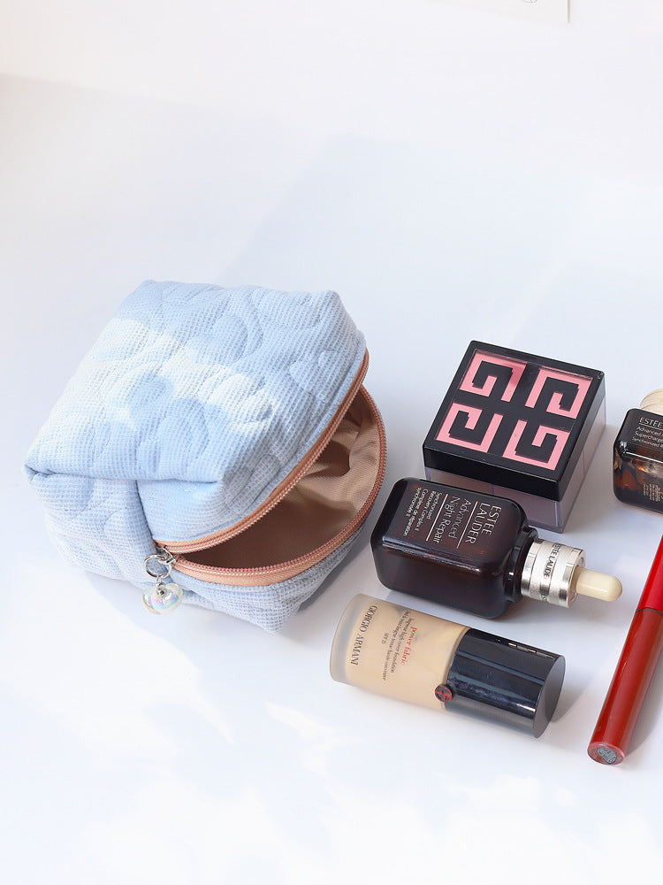 Female Korean Style Portable Heart Solid Cosmetic Bags