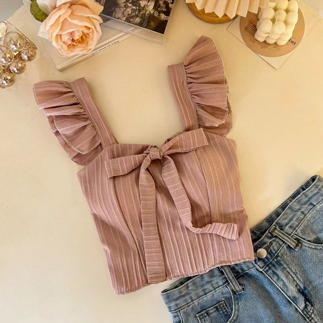 Women's Style Short Padded Strap Bow Flying Tanks Camis