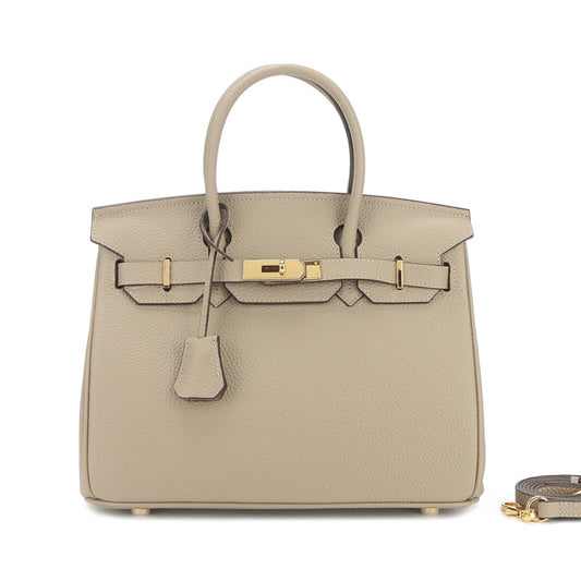 Large Capacity Lychee Pattern Kelly Genuine Cattlehide Leather Handbags