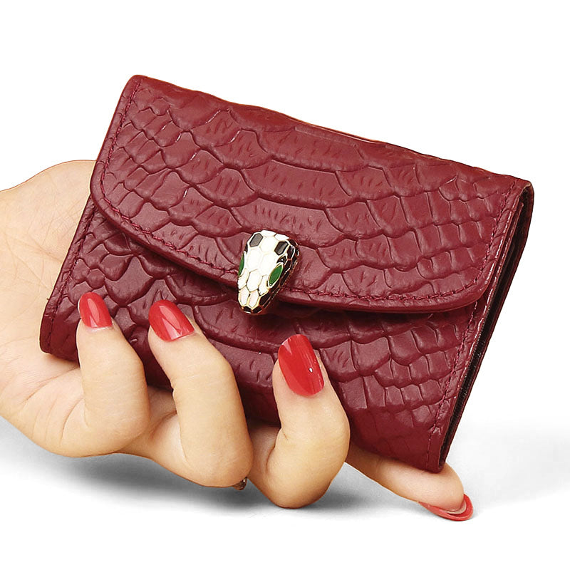 Women's Layer Cowhide Snake Pattern Exquisite Large Card Holder