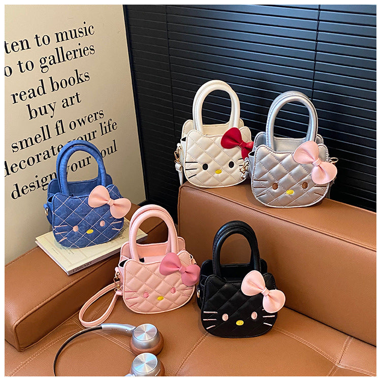 Women's Fashion Cartoon Bow Mini Hand Style Rhombus Women's Shoulder Bag