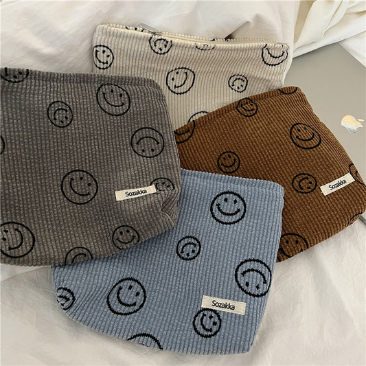 Corduroy Polka Dot Retro Smiley Face Storage Handbags
