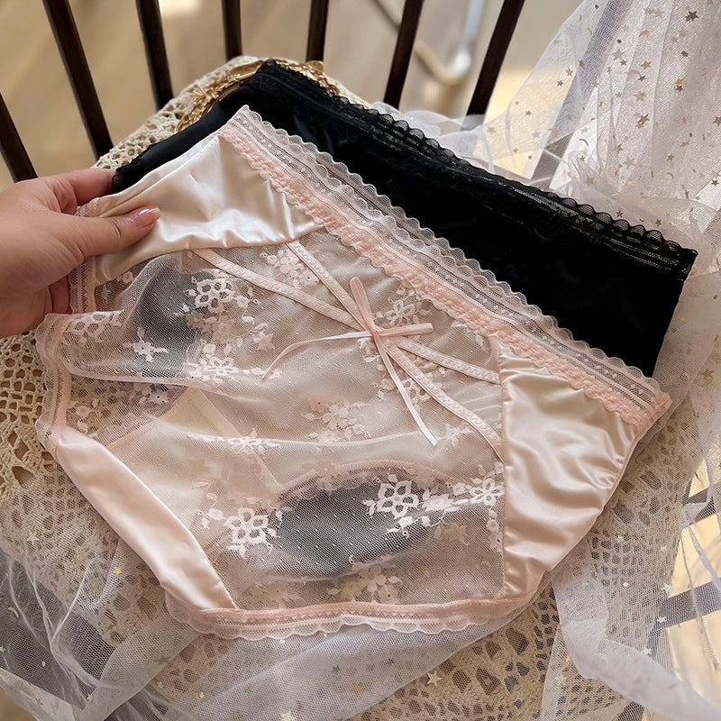 Women's Desire Silky Hip Embroidered Printed Mesh Sexy Panties