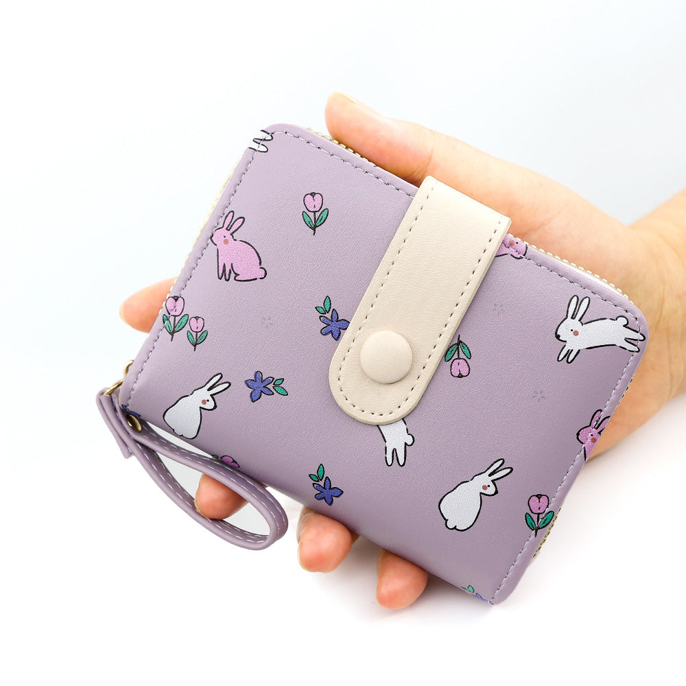 Women's Cute Rabbit Print Short Organ Hasp Document Ladies Wallet