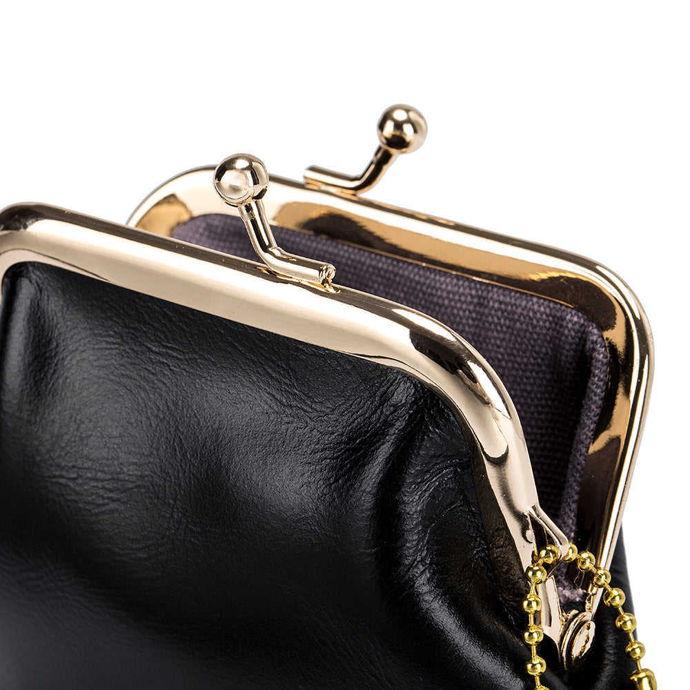 Women's Retro Clip First Layer Oil Wax Coin Purses