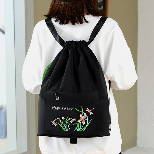 Women's Chinese Style Embroidery Drawstring Simple Portable Backpacks