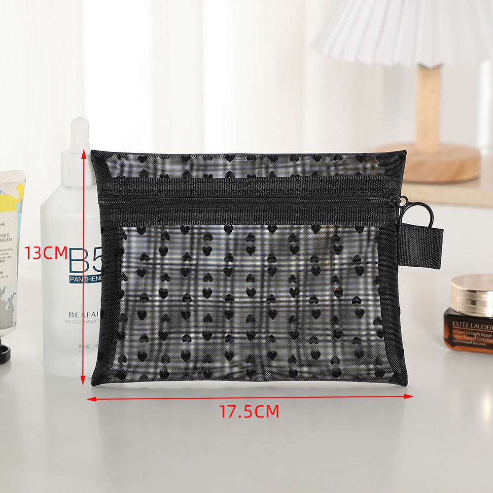 Graceful Portable Love Mesh Style Carry-on Cosmetic Bags