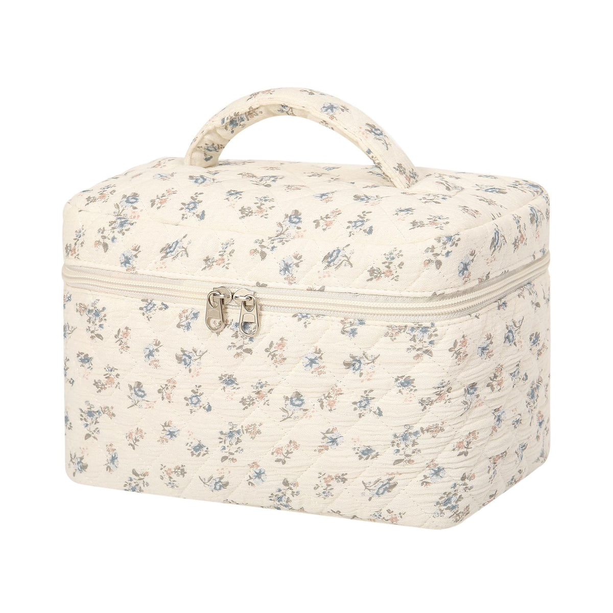 Portable Large Capacity Quilted Floral Cotton Makeup Bag