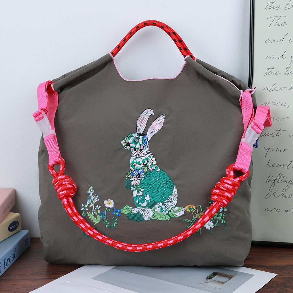 Environmental Protection Embroidery Shopping Nylon Cloth Flower Hand-held Minority Bags