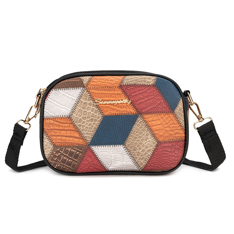 Women's Triple Zipper Versatile Fashion Popular Stitching Women's Messenger Bag
