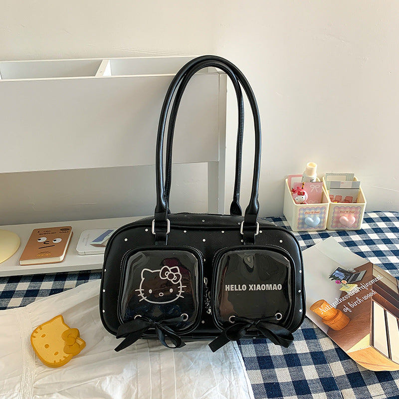 Style Ribbon Bow Personalized Transparent Cartoon Good-looking Large Women's Shoulder Bag