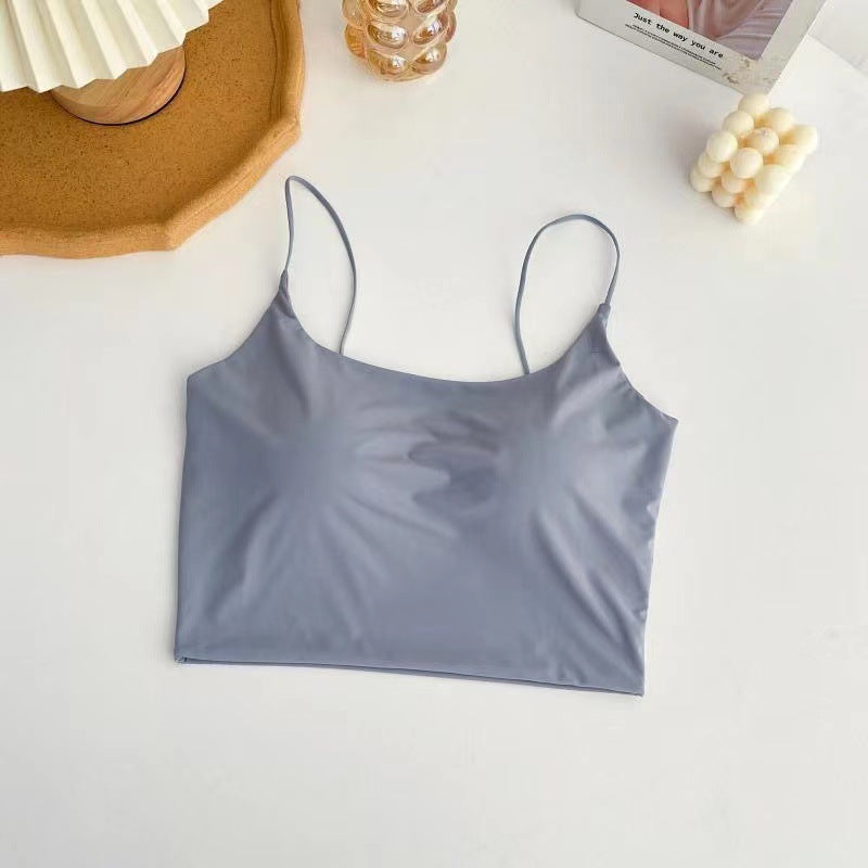 Women's Summer Silk Ice Camisole Top With Chest Pad Integrated Tanks Camis