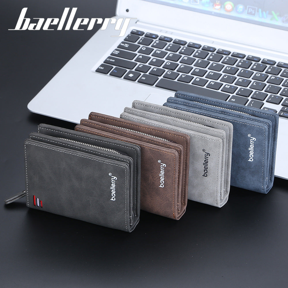 Men's Multiple Slots Zipper Hasp Matte Leather Purses