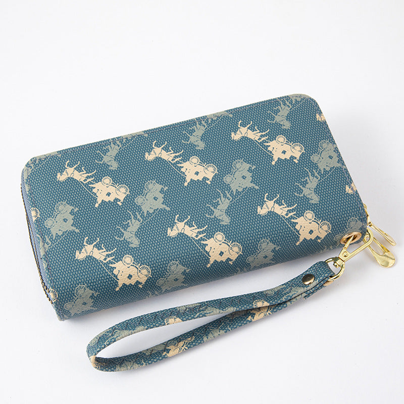 Women's Double Zip Long Printed Clutch Mobile Phone Bags