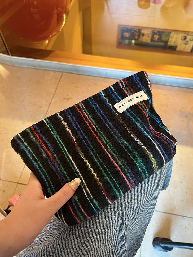 Women's Striped Make-up Portable Skin Care Buggy Clutch Makeup Bag