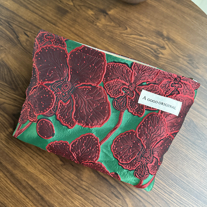 Retro Flower Portable Skin Care Buggy Makeup Bag