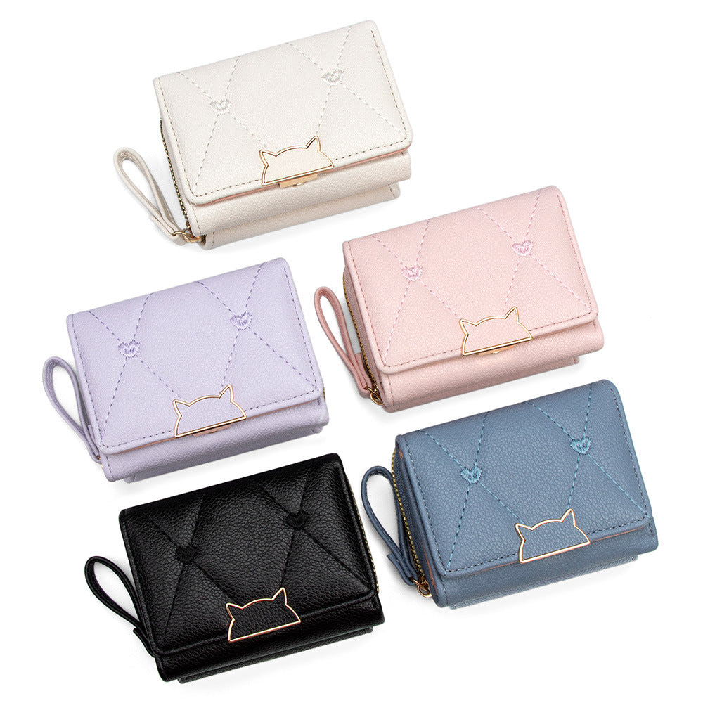 Women's Short Classic Style Simple Embroidered Love Ladies Wallet