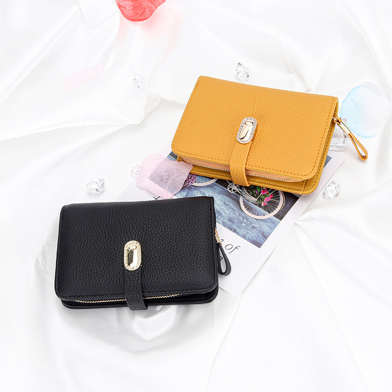 Women's Short Leather Zipper Multi Slots Large Capacity First Layer Ladies Wallet