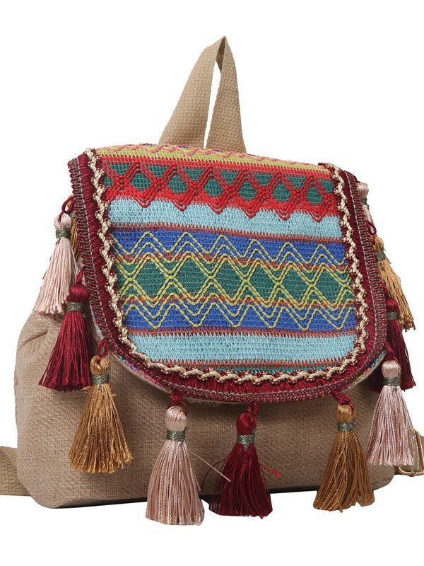 Women's Ethnic Style Large Capacity Tassel Female Backpacks