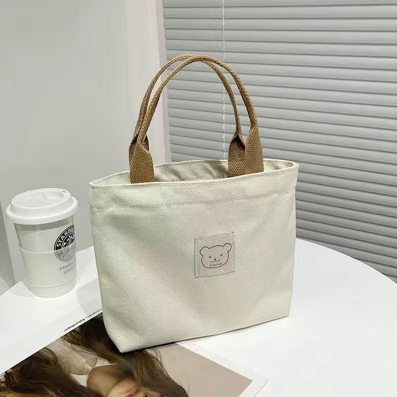 Cute Cloth Label Bear Canvas Shopping Daily Commuting Bags