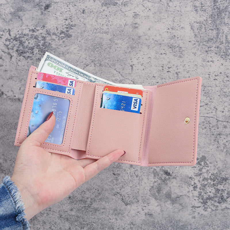 Short Female Cartoon Piggy Cute Three Folding Coin Purses