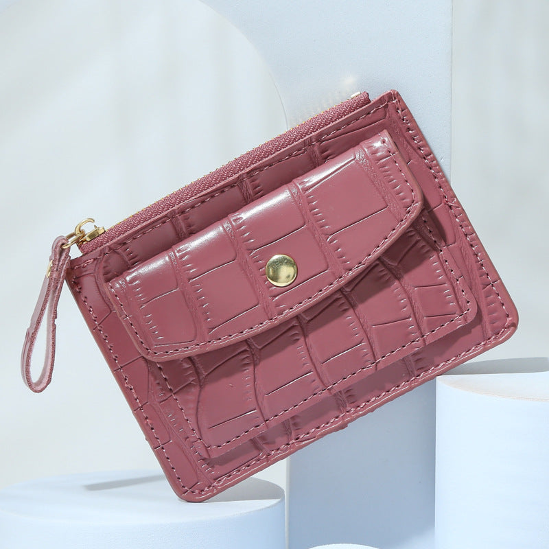 Zipper Slot Female Candy Color Crocodile Card Holder