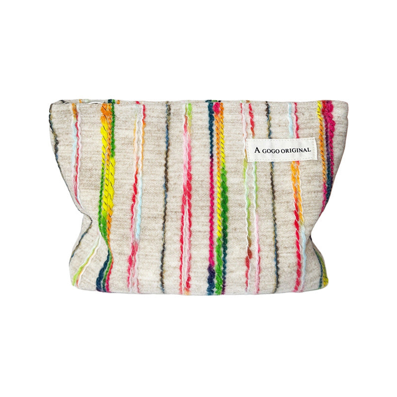 Striped Contrast Color Korean Style Canvas Three-dimensional Commuter Large Capacity Makeup Bag