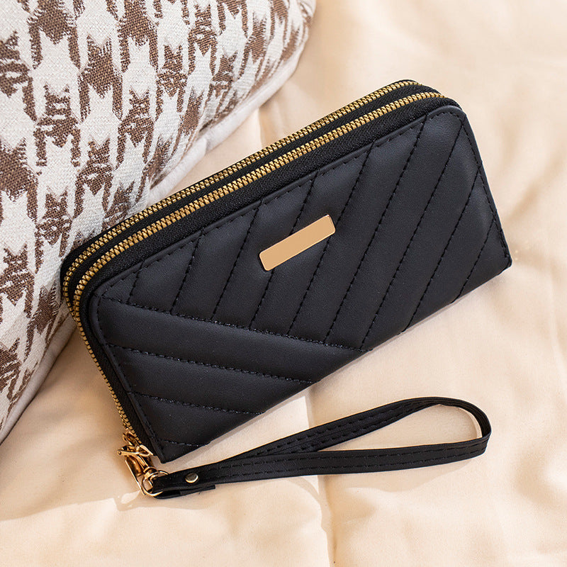 Long Fashion Double Zipper Textured Clutch Ladies Wallet