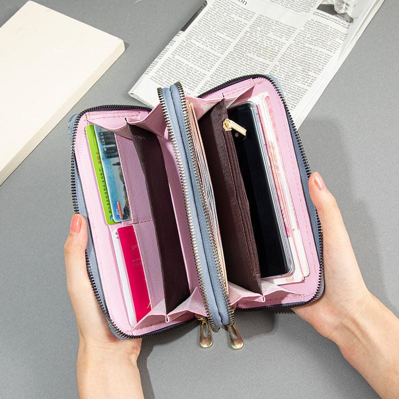 Women's Double Zip Long Printed Clutch Mobile Phone Bags
