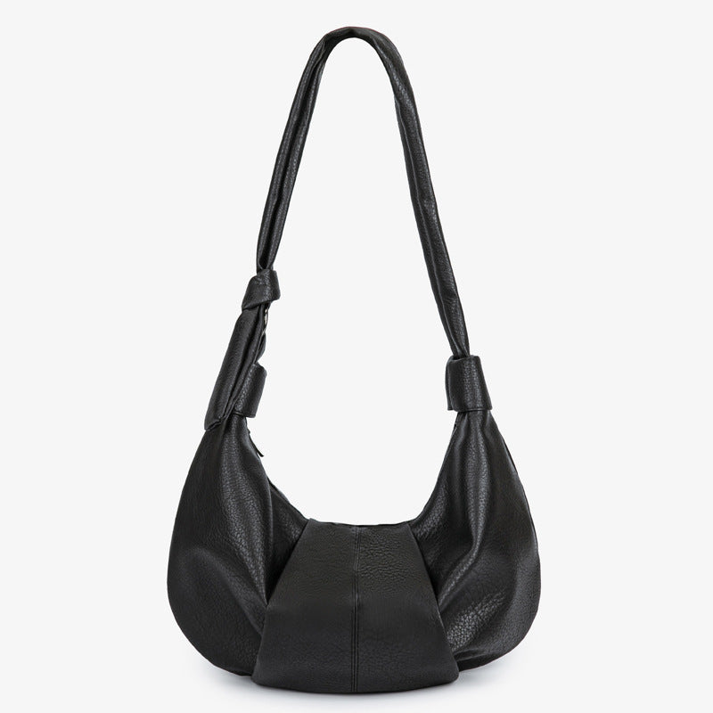 Women's Style Large Capacity Retro Soft Leather Pleated Dumpling Idle Leisure Bags
