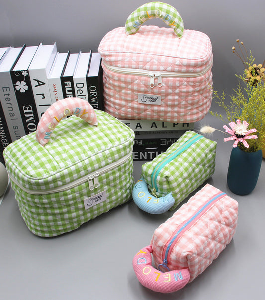 Large Capacity Fresh Plaid Embroidery Cotton Handbags