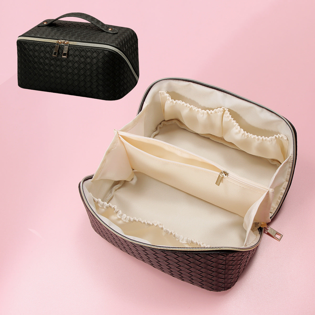 Wash Foreskin Plaid Woven Pattern Storage Large Capacity High Cosmetic Bags