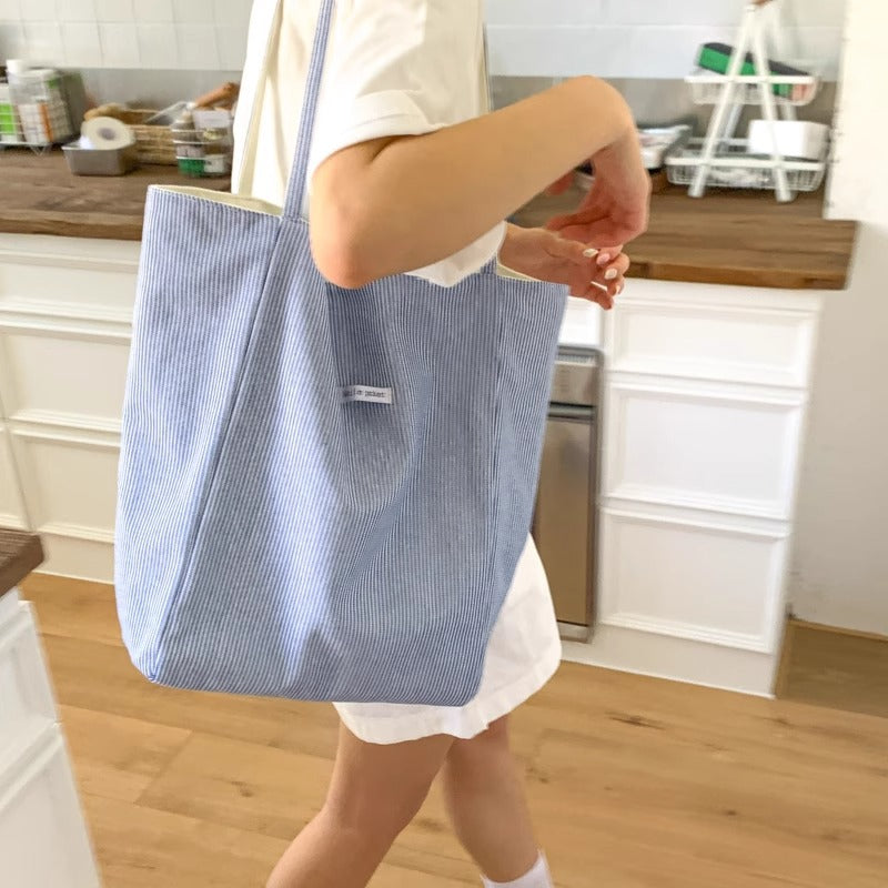 White Large Capacity Embroidered Double-sided Canvas Women's Shoulder Bag