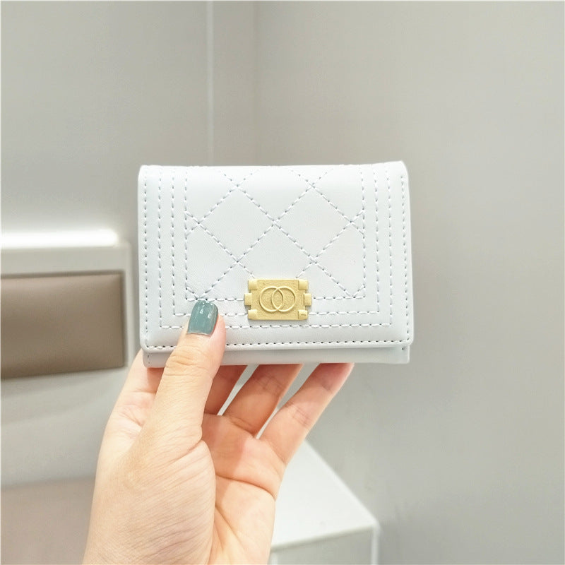 Simple Fashion Solid Color Rhombus Stitching Three Ladies Wallets