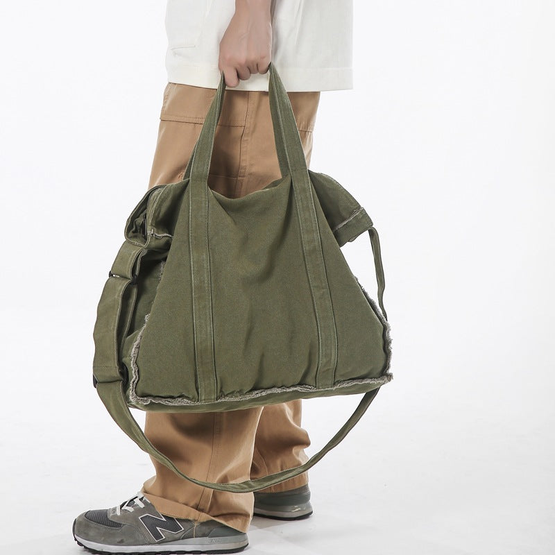 Male Female Personality Frayed Canvas Portable Women's Messenger Bag