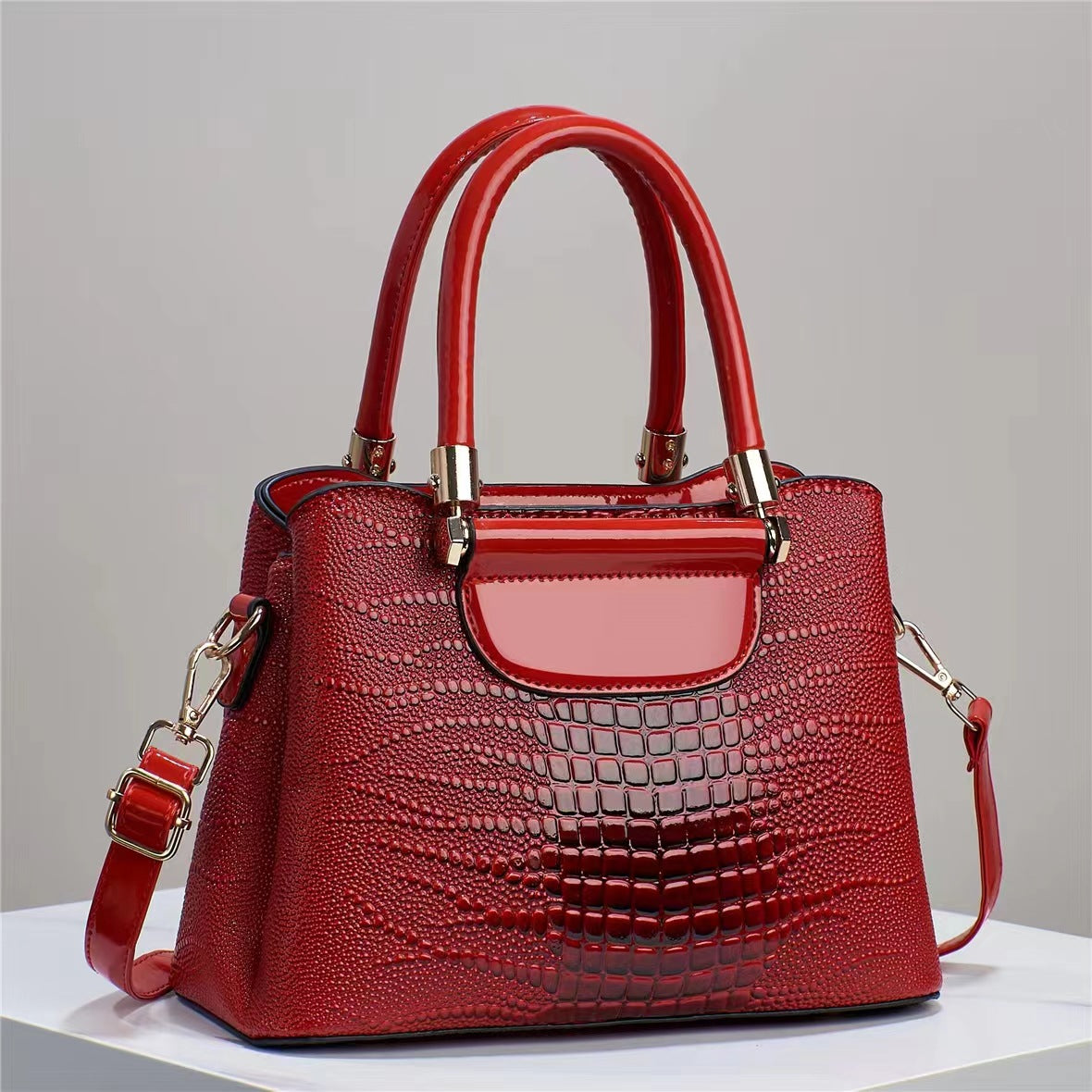 Women's Bright Leather Stone Pattern Large Handbags