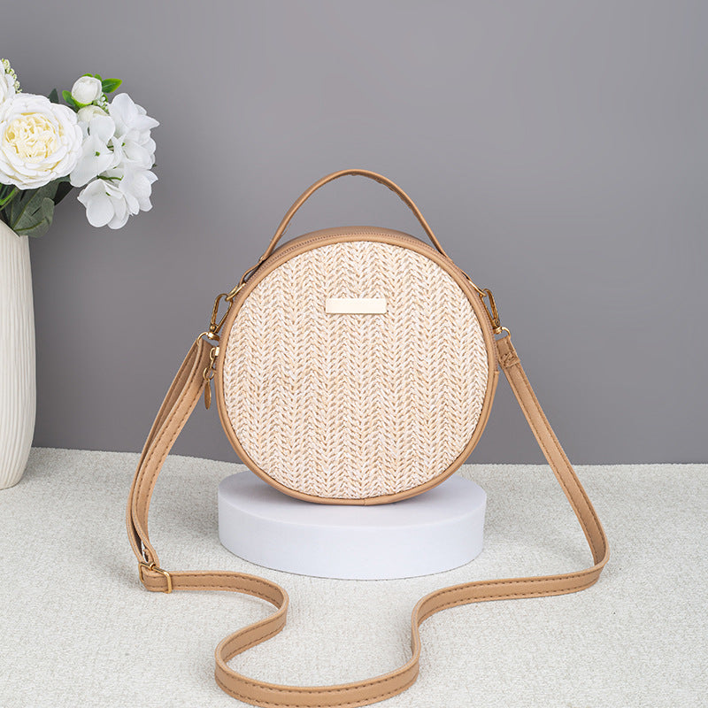Women's Summer Cute Simple Straw Woven Round Women's Messenger Bag