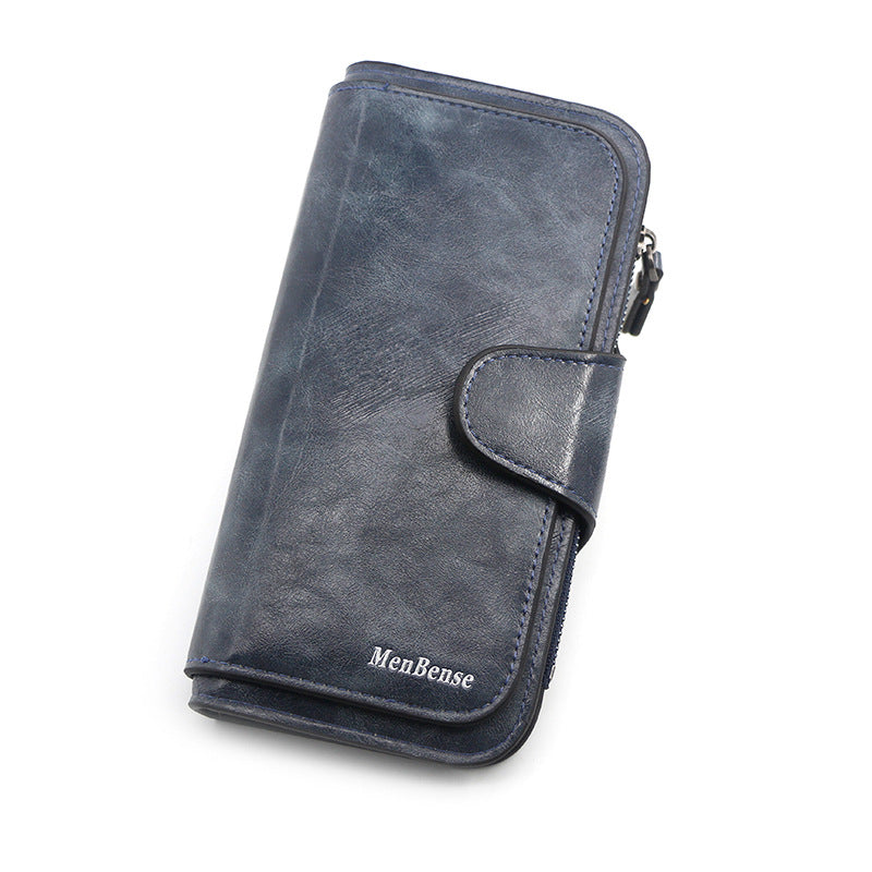 Women's Fashion Long Simple Oil Wax Leather Coin Purses